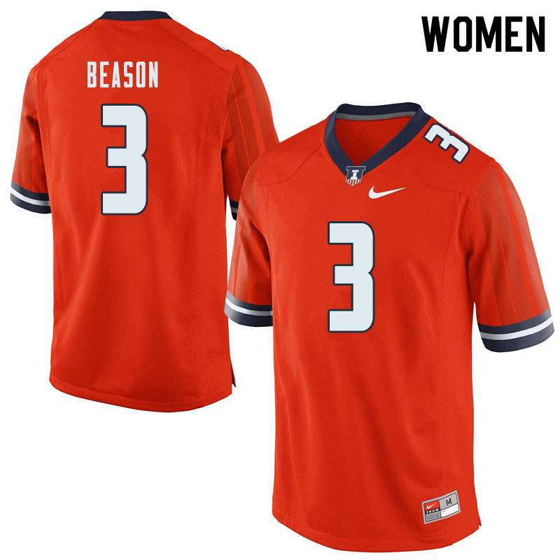 Women #3 Marquez Beason Illinois Fighting Illini College Football Jerseys Sale-Orange